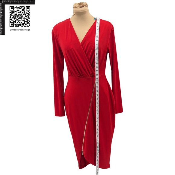 Medium - NWOT RACHEL Rachel Roy - Red Long-Sleeve Knee-Length Zippered Dress - Picture 7 of 9